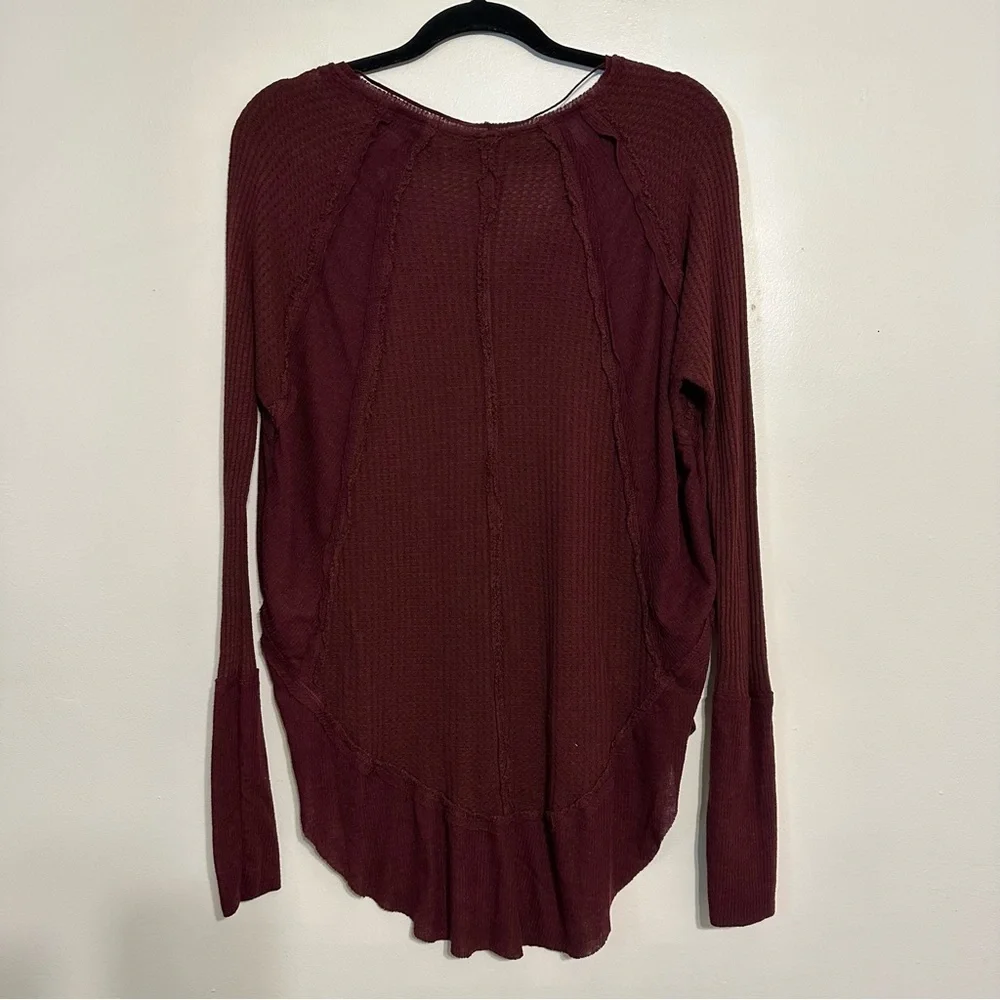 Free People Catalina Waffle Knit Thermal Top in Wine Burgundy Size Small